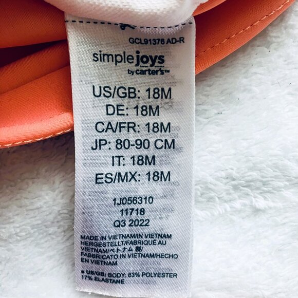 Simple Joys by Carter's Toddler 3-Pc Swimsuit Set 18M | Coral Aqua Rash Guard - Picture 9 of 14